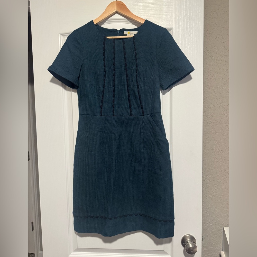 Boden Teal Short-Sleeve Textured Sheath Dress Sz 4R/8R(uk)
